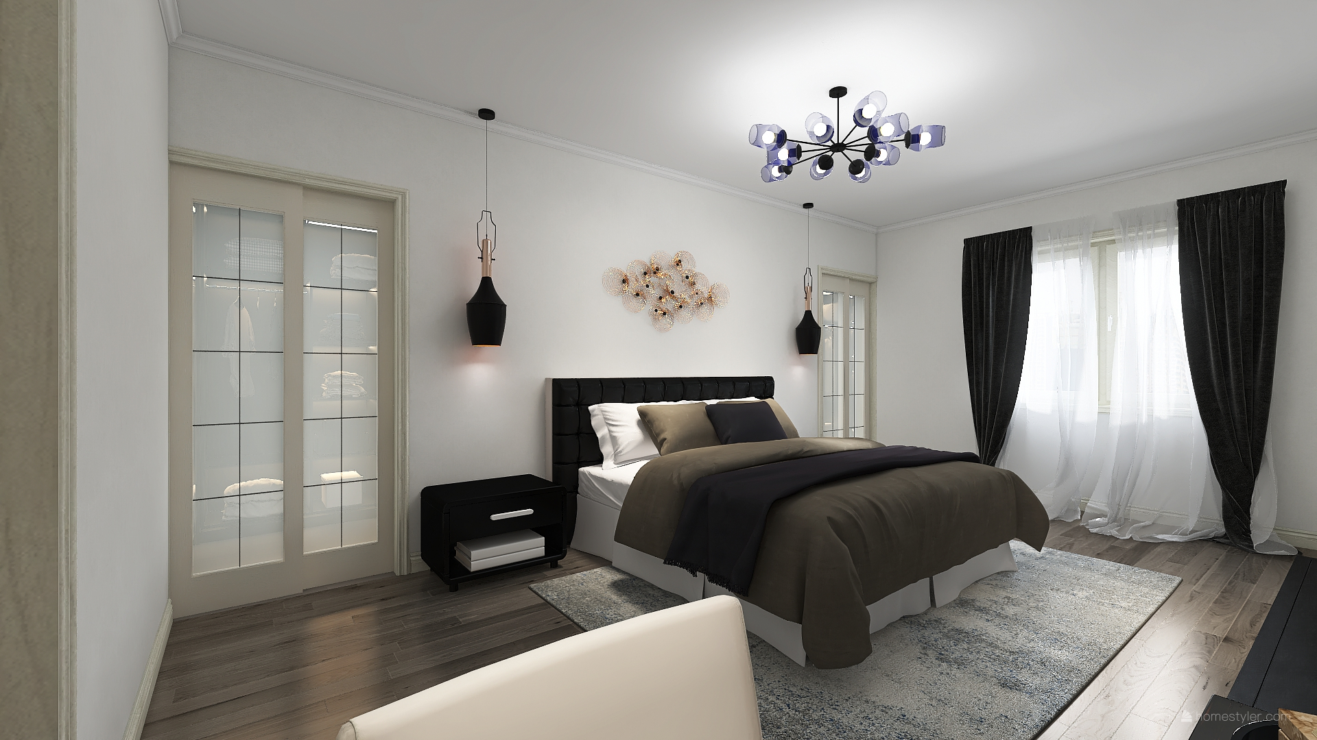 Фото 3D визуализция спальни с гардеробом. Робота была выполнена за 4 дня.