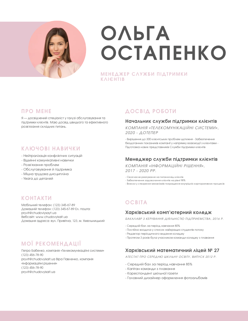 Фото Резюме