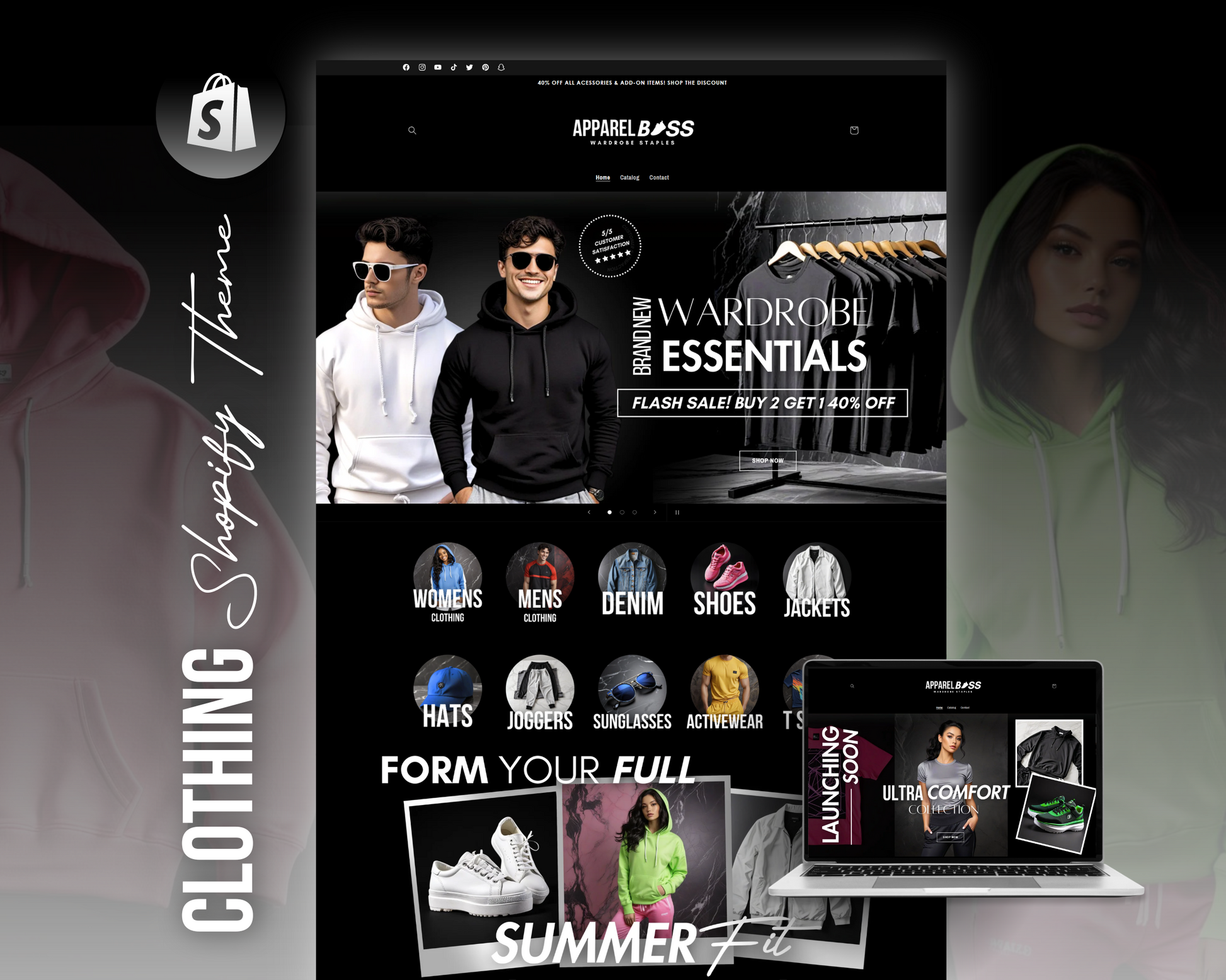 Фото Інтернет-магазин casual одягу TEETOPIC - Shopify Theme
Розробив сучасну тему для Shopify, спеціалізовану на чоловічому casual одязі. Дизайн виконаний у темній стилістиці, ідеально підходить для брендів streetwear та молодіжного одягу.
Ключові особливості:

Темна палітра з чорно-сірими відтінками
Фокус на базовому гардеробі: футболки, худі, джоггери
Мінімалістичний дизайн з акцентом на товари
Адаптивна верстка для всіх пристроїв

Функціональність:

Секція "NEW ARRIVALS" з останніми надходженнями
Структурована категоризація: T-SHIRTS, HOODIES, JOGGERS
Швидкий доступ до каталогу товарів
Інформаційна секція "ABOUT US"

UX/UI рішення:

Контрастна типографіка для легкого сприйняття
Великі зображення товарів у lifestyle контексті
Чіткі CTA кнопки "SHOP NOW"
Зручна мобільна навігація

Результат:
Створено платформу, яка ефективно презентує casual колекцію та забезпечує високу конверсію завдяки зрозумілій структурі та сучасному дизайну.