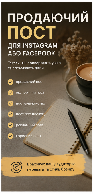 Фото Напишу продаючий пост для Instagram або Facebook 1