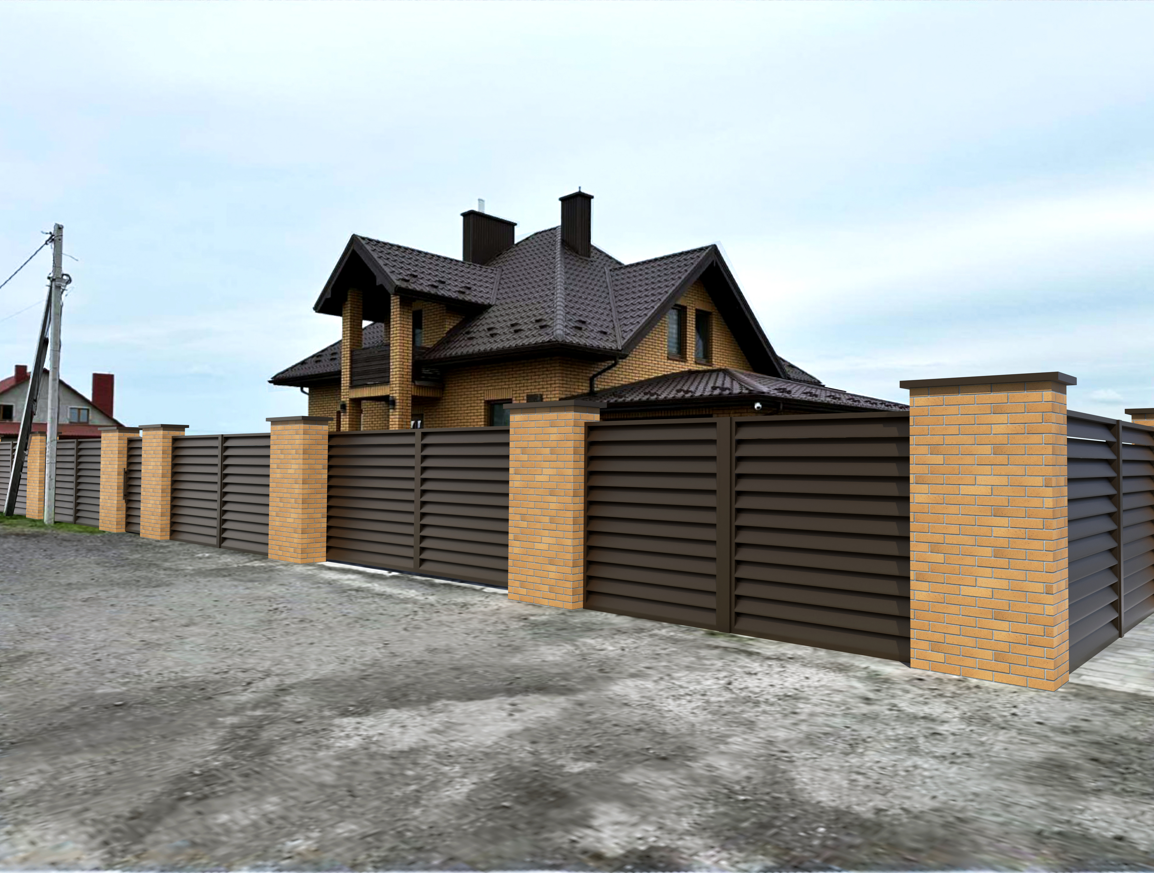 Фото Створення паркану на фото за допомогою програми SketchUP+Vray, роботу виконала за 2 години(попередньо було надано інформацію замовником)