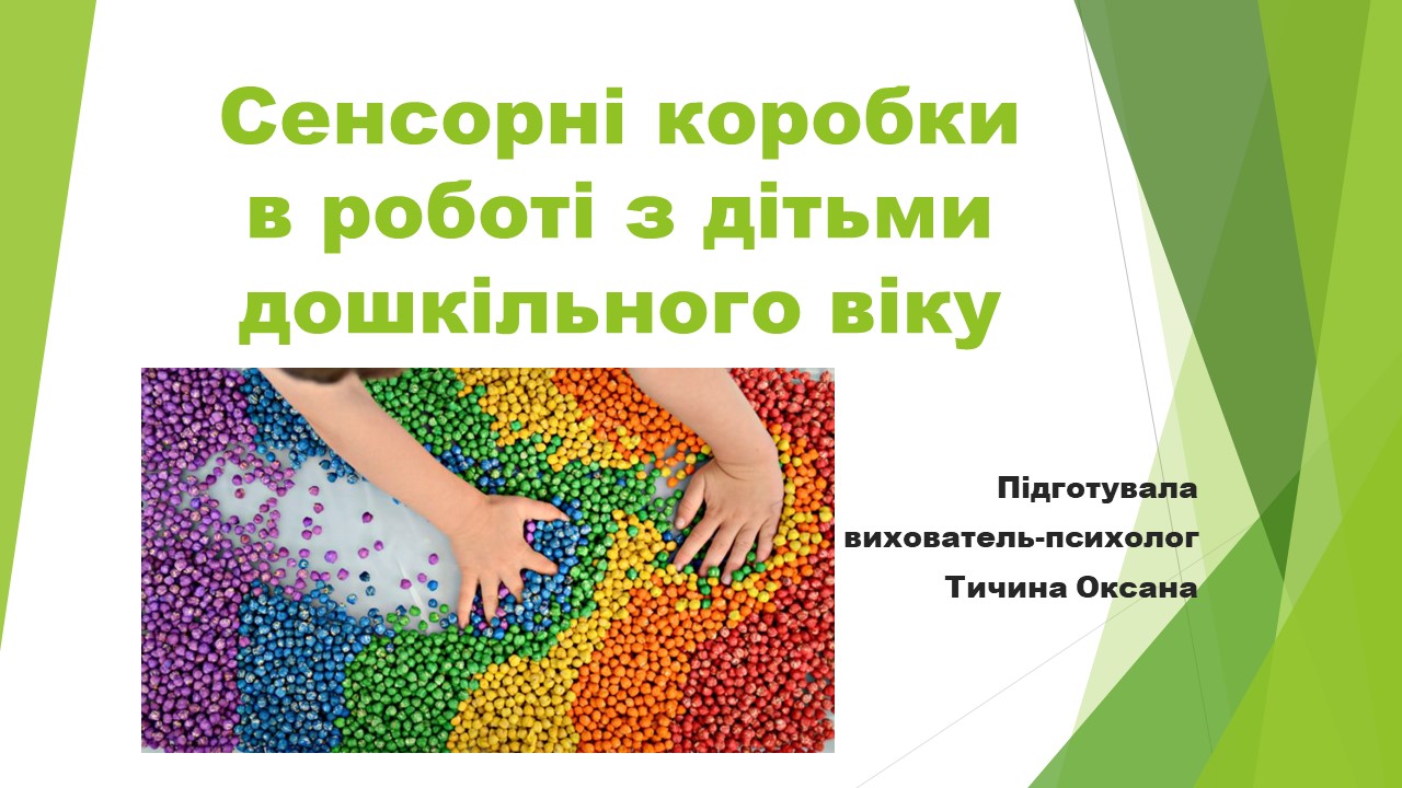 Фото Презентація на тему: Сенсорні коробки у роботі з дітьми дошкільного віку".
Був проведений пошук, збір та опрацювання інформації на задану тему. На всю презентацію було виділено 1 день. 