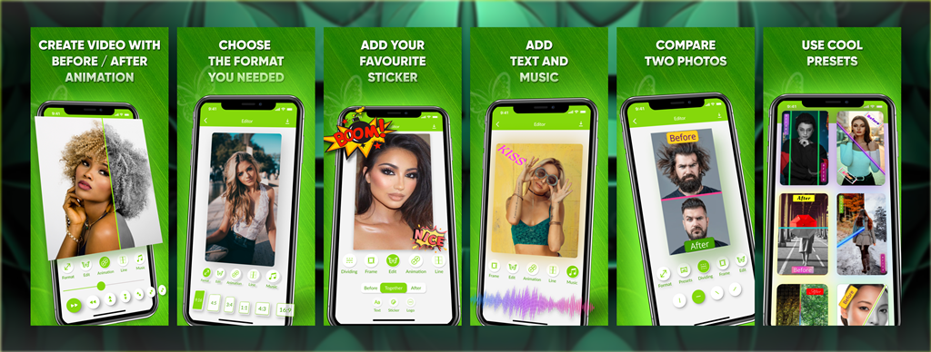 Фото Скріншоти зроблені для застосунка Before after app for Apple Store