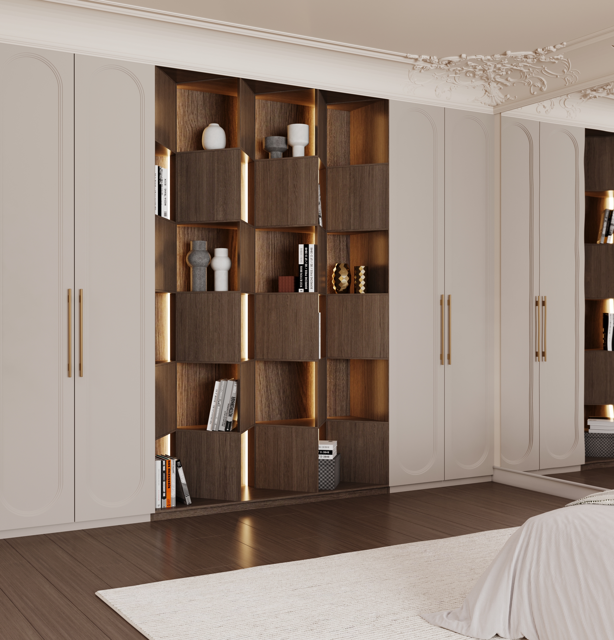Фото 🛏️ 3D-візуалізація спальні в класичному стилі з елементами мінімалізму
Фотореалістичний рендер спальні, створений для демонстрації витонченого поєднання класики, ніжної кольорової палітри й сучасних текстур.

✨ Ключові особливості проєкту:

Авторська стінова панель з ботанічним орнаментом у рожево-бежевих тонах

М'яке узголів’я ліжка з вертикальними акцентами

Симетричне розташування підсвітки в мінімалістичному стилі

Натуральні текстури, світлі тканини, дзеркальні тумби

Ретельно продумане освітлення для створення м’якої, затишної атмосфери

🛠️ Програми: 3ds Max + Corona Renderer + Photoshop

Цей рендер — приклад роботи з класичним простором у сучасному виконанні. Підходить для дизайнерських проєктів житлових приміщень преміум-класу.