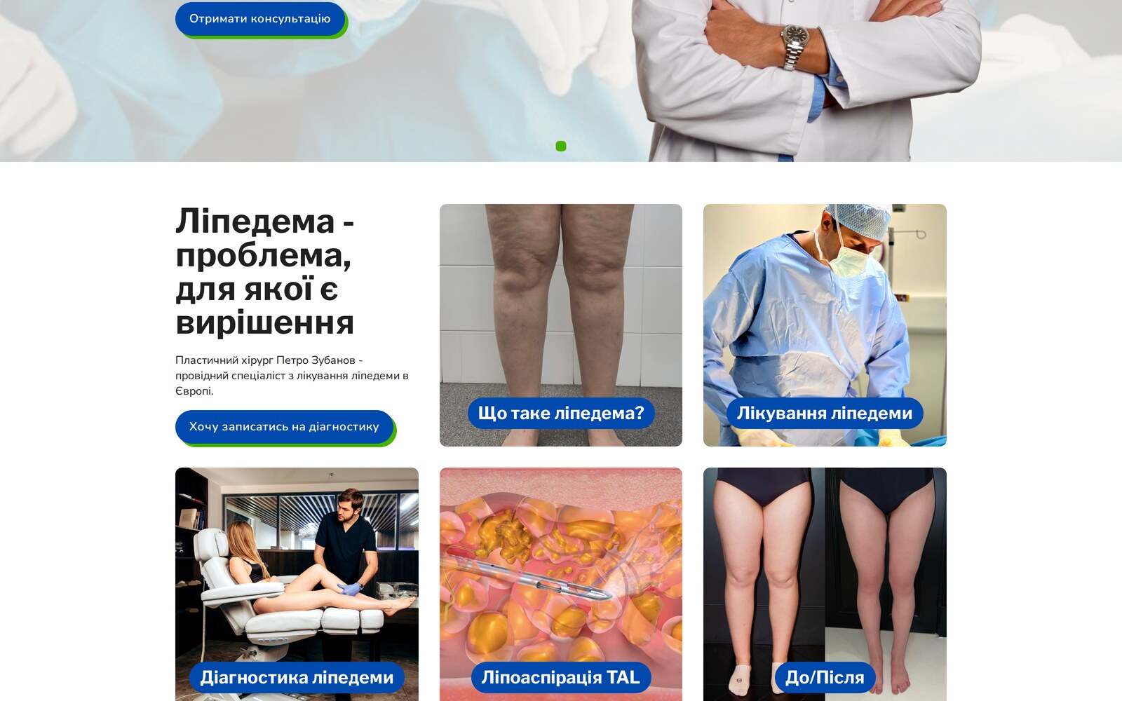 Фото Сайт напряму лікування ліпедеми: пояснення процедур, підготовка й відновлення, форма запису.