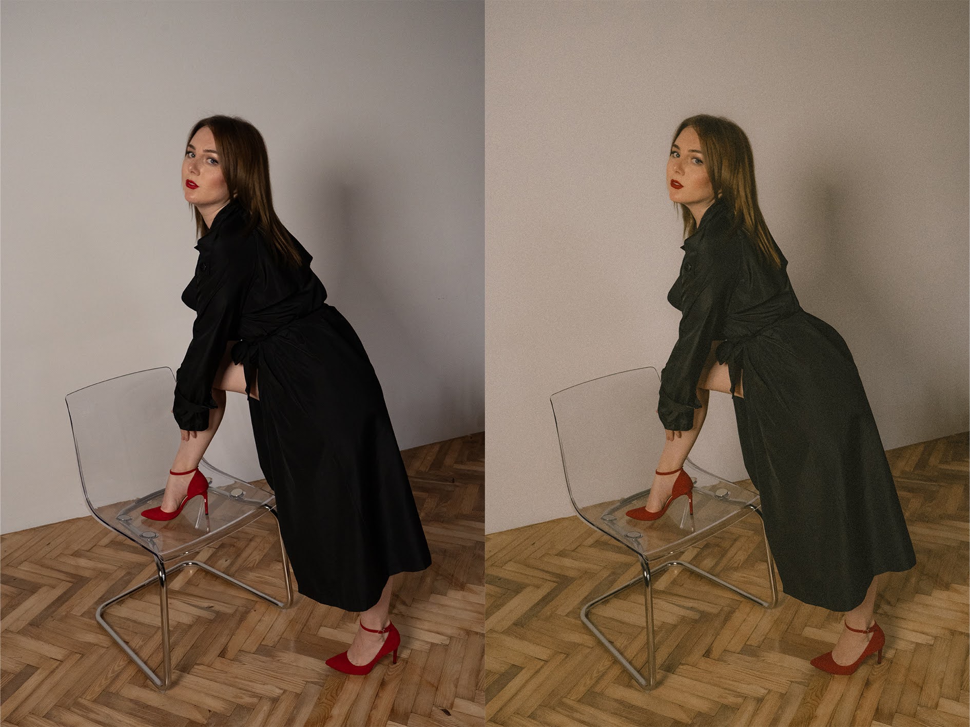 Фото Ретуш портрету, легка пластика в зоні шиї, пластика в зоні спини (зменшення обʼєму верхнього одягу). Додавання ефекту димки і додавання зернистості. 